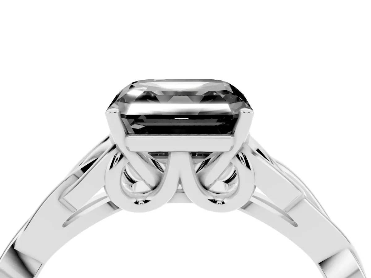Fancy Black Asscher Cut Diamond Solitaire Engagement Ring with Celtic Knot Band and Four-Prong Setting Silver
