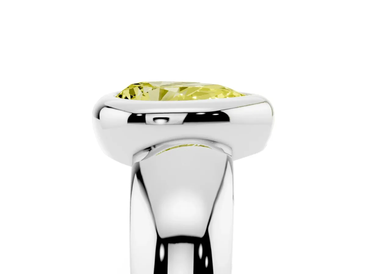 Fancy Yellow Bezel Set Pear Cut Solitaire Ring with Wide Band Silver