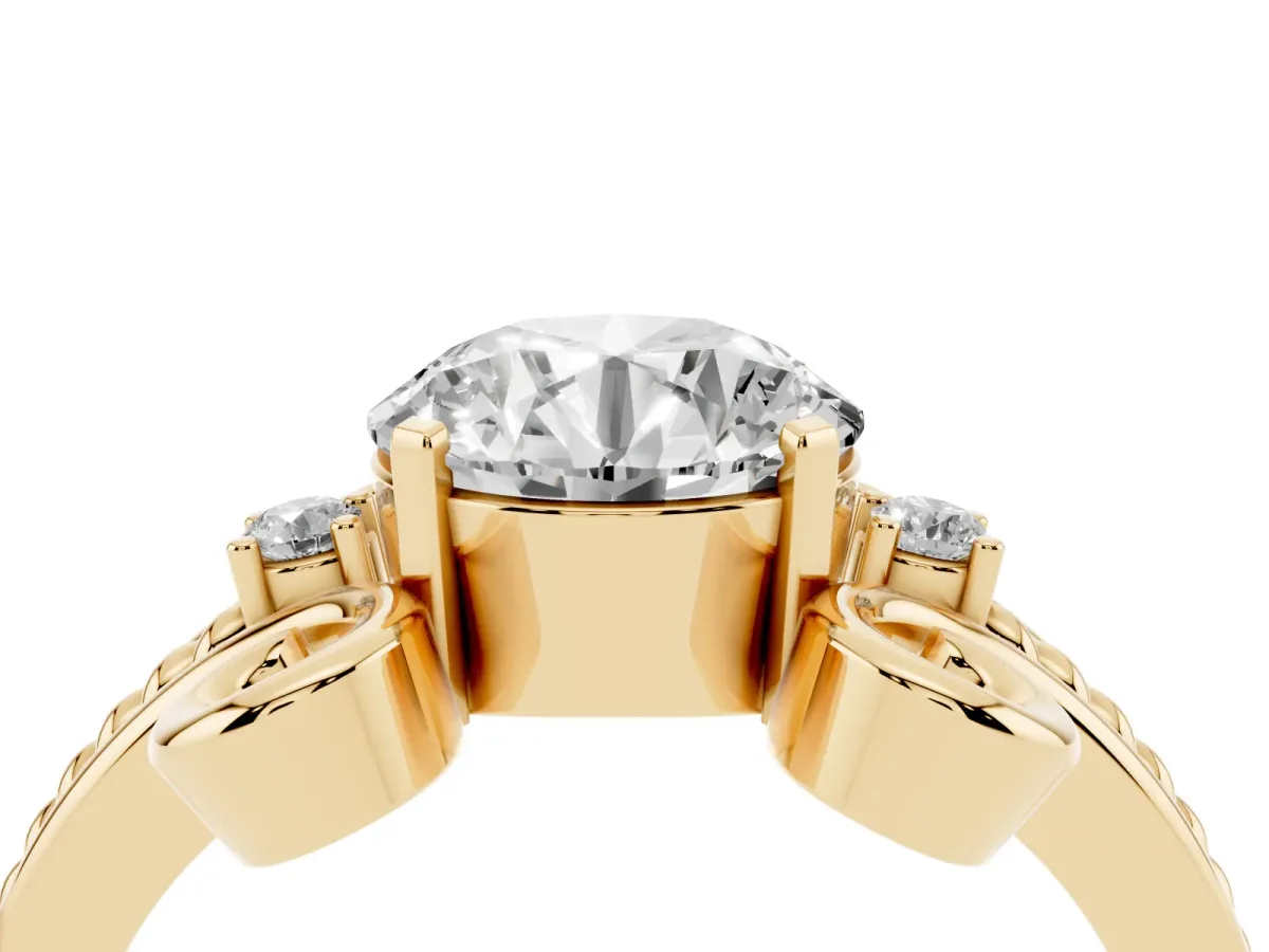Round Cut Solitaire Twisted Band Scroll Prong Ring Yellow gold