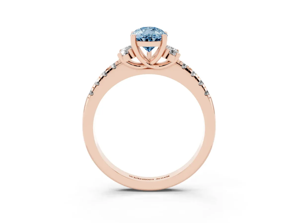 Fancy Blue Pear Cut Diamond Three-Stone Pave Band with Four-Prong Setting Rose gold
