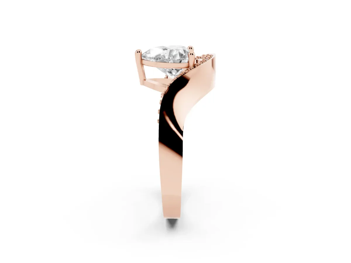 Heart Cut Solitaire Diamond Engagement Ring with Pave Band and Four-Prong Setting Rose gold