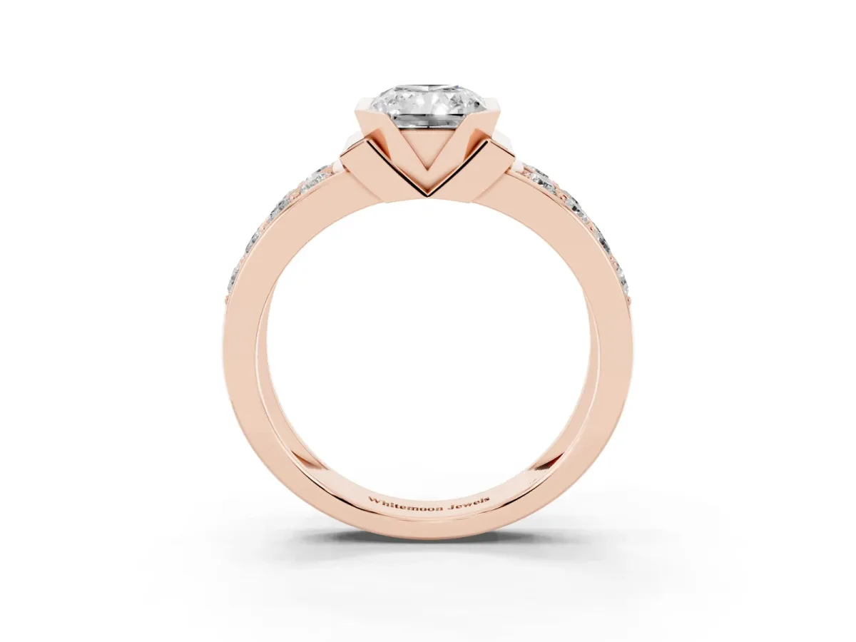 Radiant Cut Brilliant Diamond Channel Set Wide Band Ring with Bezel Setting Rose gold