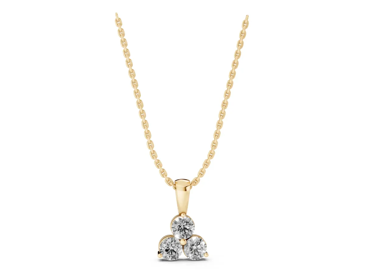 Triangular Cluster Round Diamond Prong Pendant Yellow gold