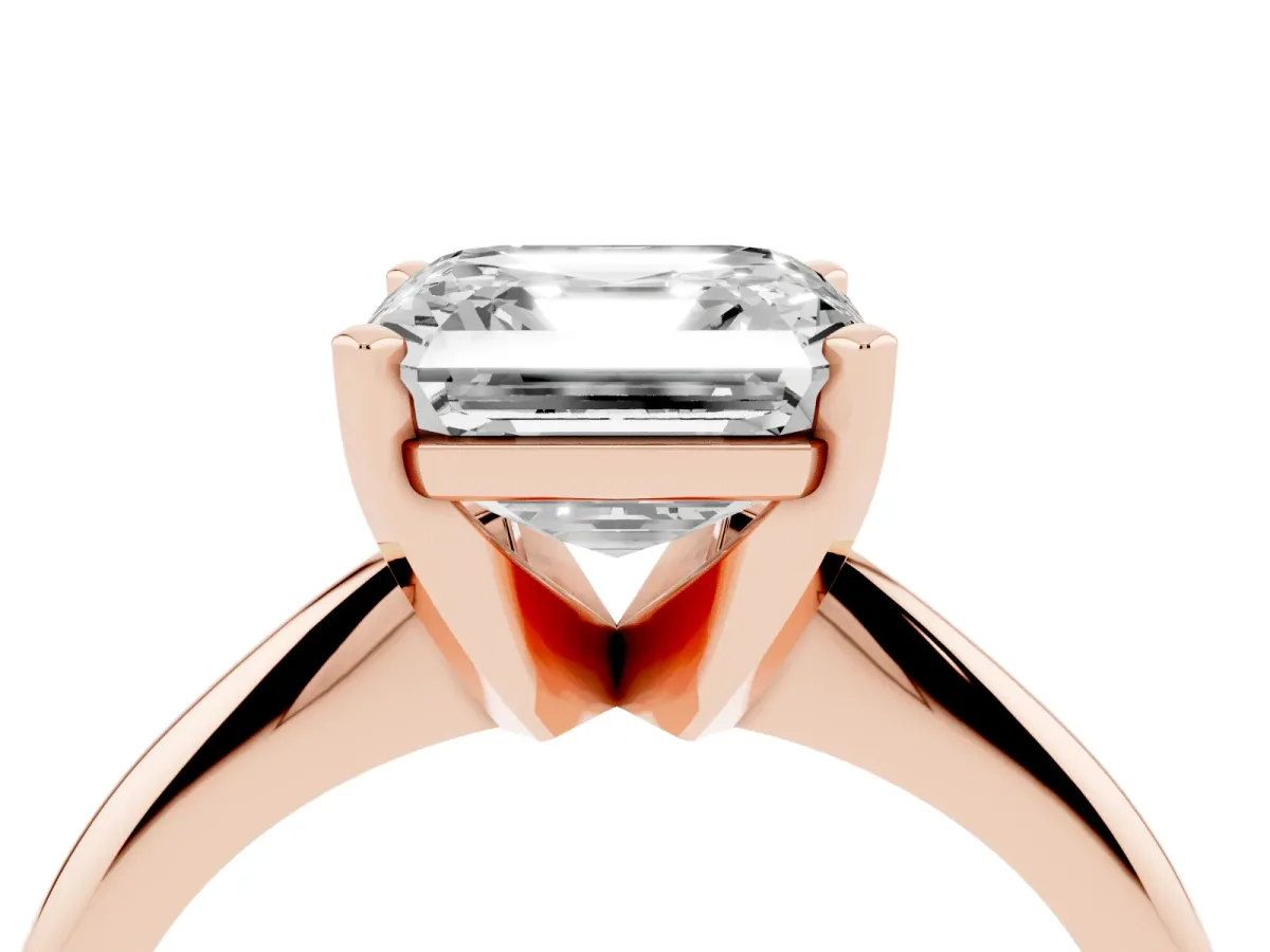Asscher Cut Cut Solitaire Ring with Four-Prong Setting on a Classic Band Rose gold