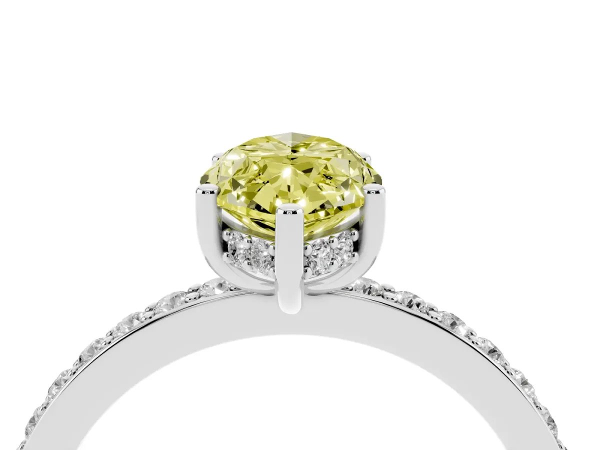 Fancy Yellow Marquise Cut Cut Diamond Pavé Band Ring with Four-Prong Setting Platinum