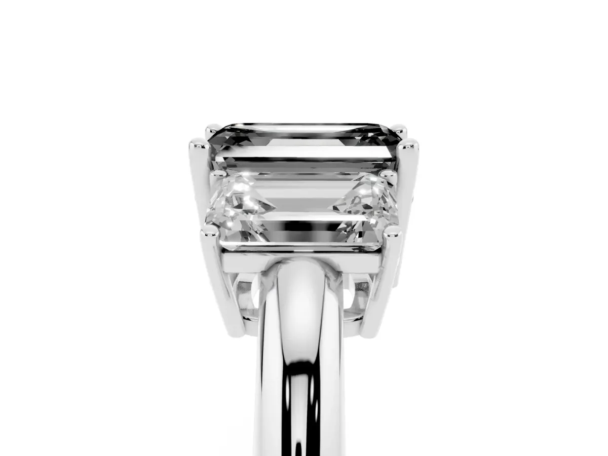 Fancy Black Three-Stone Emerald Cut Cut Diamond Engagement Ring with Prong Setting on a White Gold Band White gold
