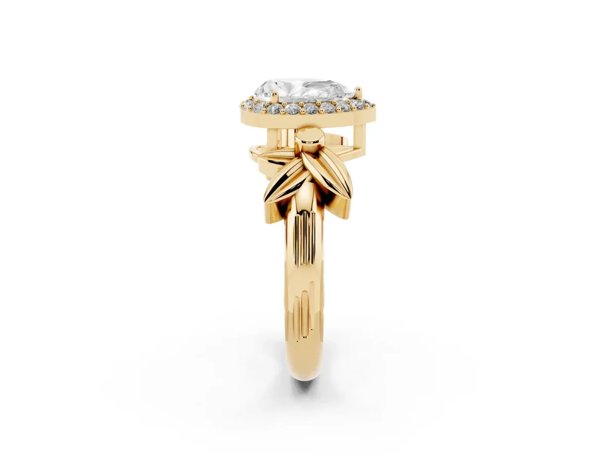 Pear Cut Halo Diamond Floral Band with Four-Prong Setting Yellow gold