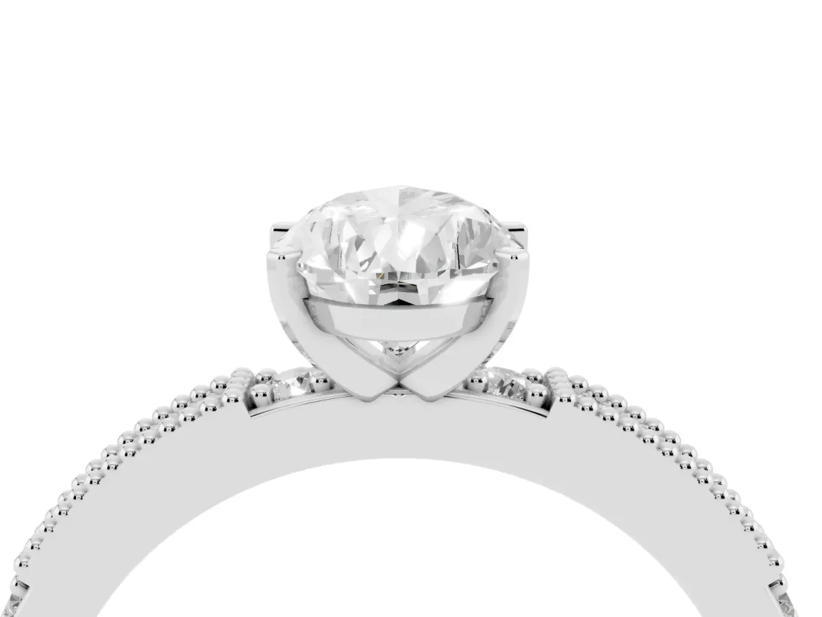 Pear Cut Solitaire with Pavé Band and Four-Prong Setting White gold