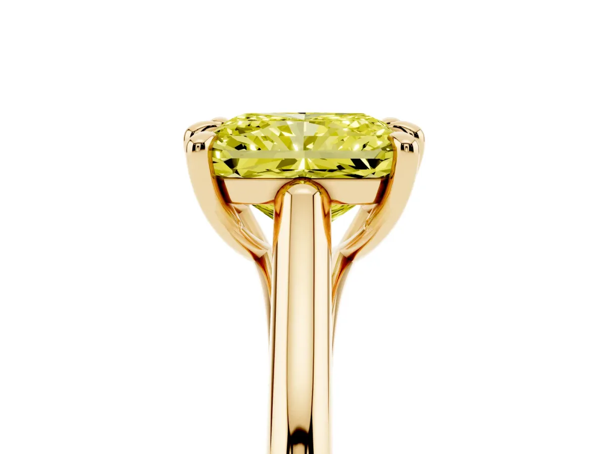 Fancy Yellow Radiant Cut Solitaire Engagement Ring with Six-Prong Setting and Classic Band Yellow gold