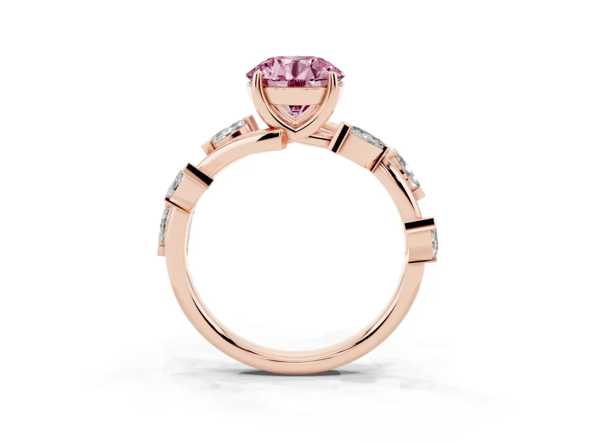 Fancy Pink Round Cut Solitaire Twisted Band Marquise Accent Prong Setting Ring Rose gold