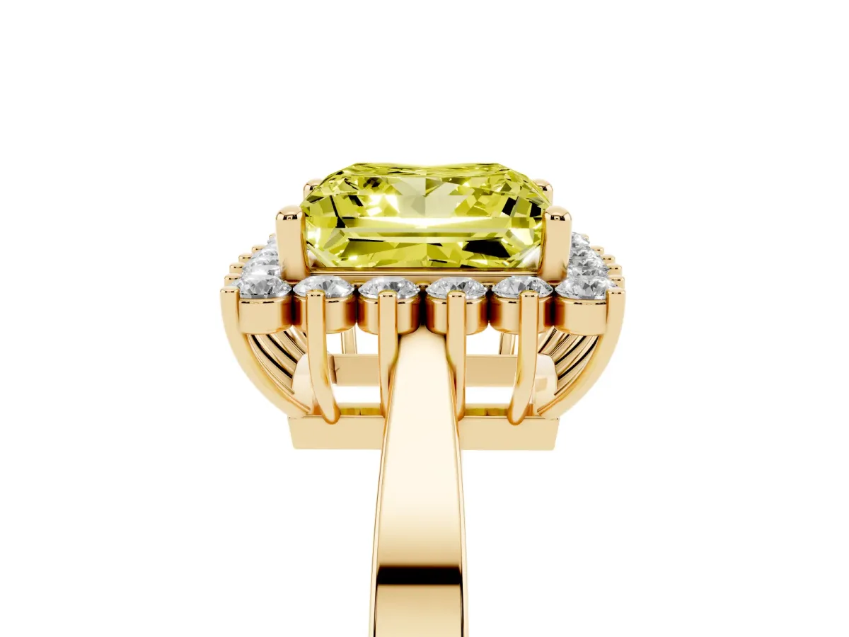 Fancy Yellow Princess Cut Cut Diamond Halo Ring with Round Brilliant Halo and Solitaire Band Yellow gold