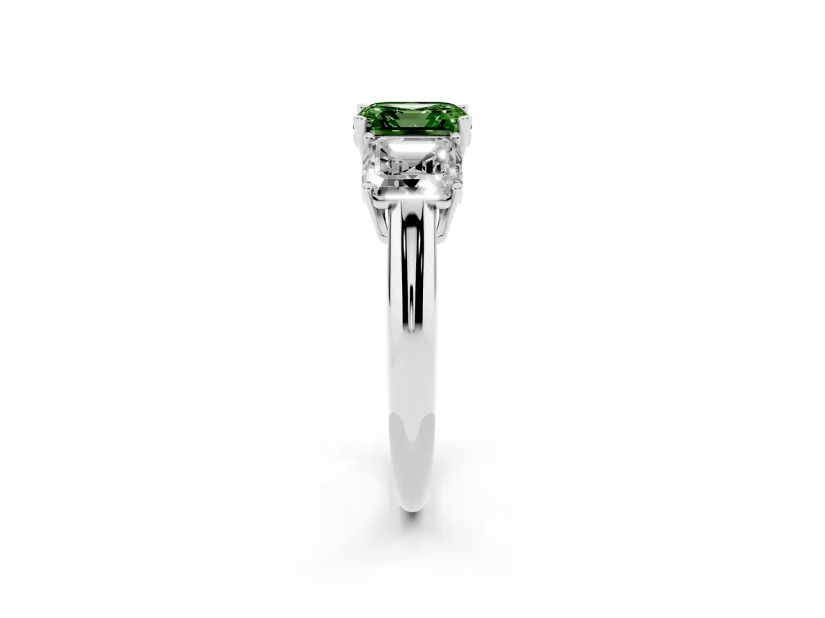 Fancy Green Three-Stone Asscher Cut Cut Diamond Engagement Ring with Prong Setting on a White Gold Band White gold