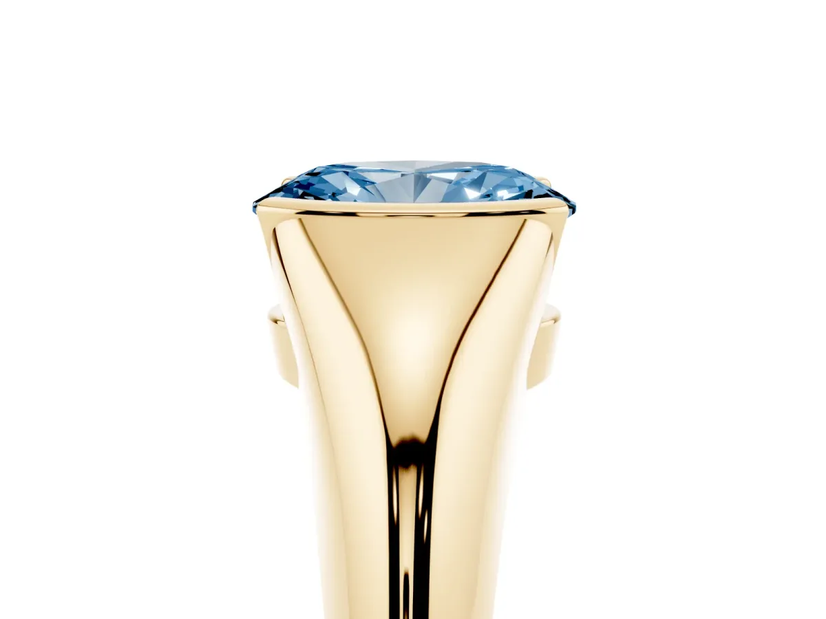 Fancy Blue Oval Cut Solitaire Tension Set Diamond Ring Yellow gold