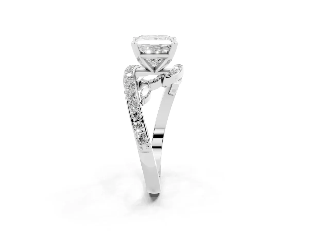 Princess Cut Solitaire with Pavé Twist Band and Four-Prong Setting Silver