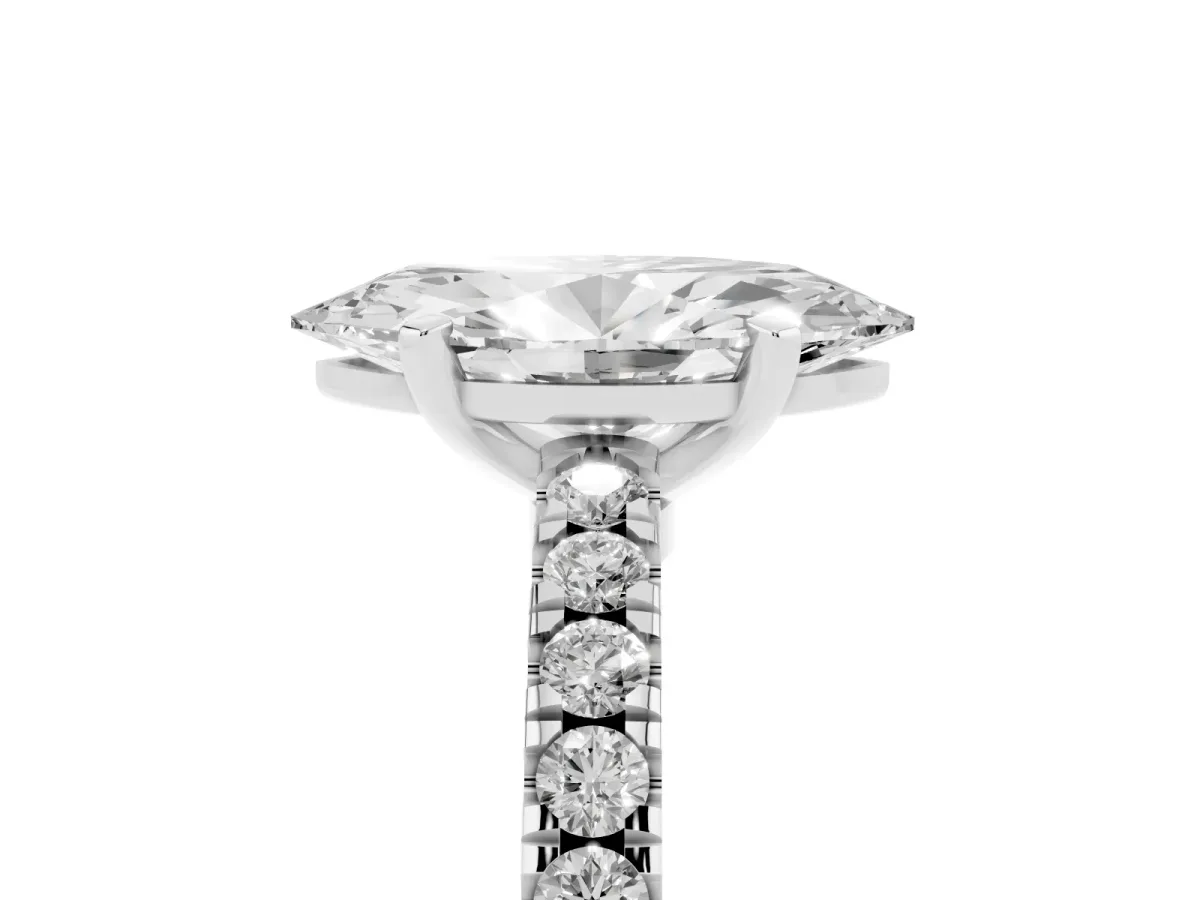Marquise Cut Solitaire Diamond with Pavé Band and Four-Prong Setting Silver
