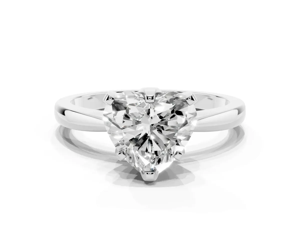 Heart Cut Solitaire Engagement Ring with Six-Prong Setting and Tapered Band Silver