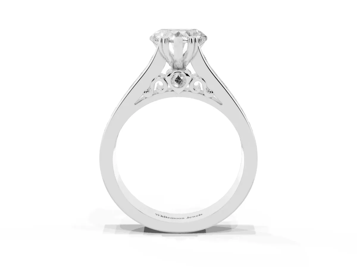 Heart Cut Cut Channel Set Solitaire Engagement Ring with Prong Setting Silver