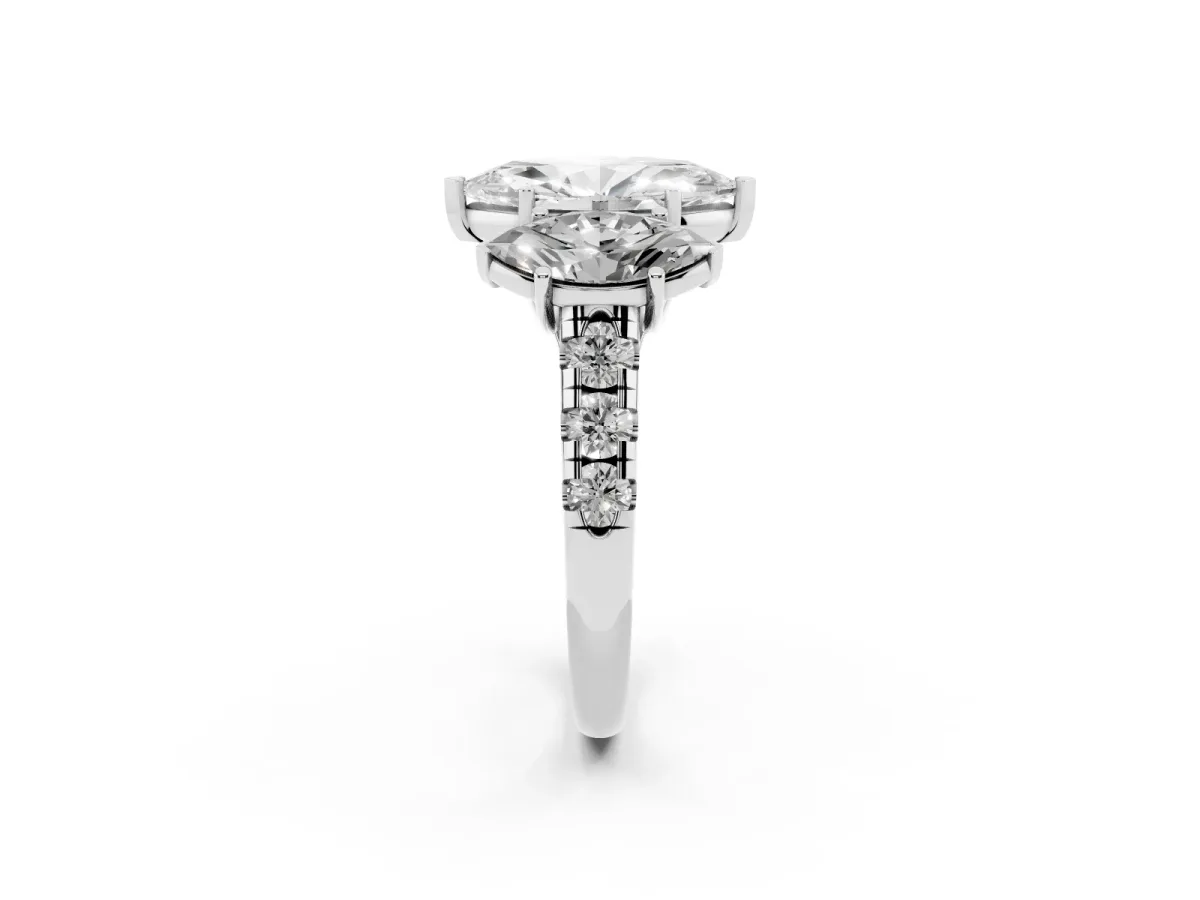 Three-Stone Marquise Cut Diamond Pavé Band with Prong Setting Platinum
