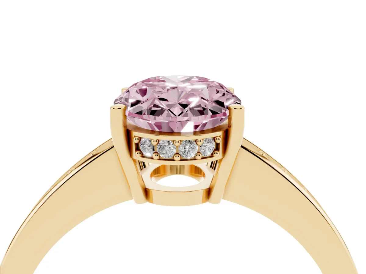 Fancy Pink Oval Cut Solitaire Pavé Band Prong Setting Ring Yellow gold