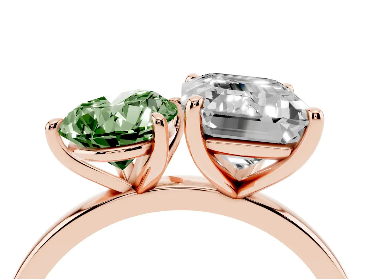 Fancy Green Pear Cut and Emerald Cut Toi Moi Ring with Prong Setting Rose gold