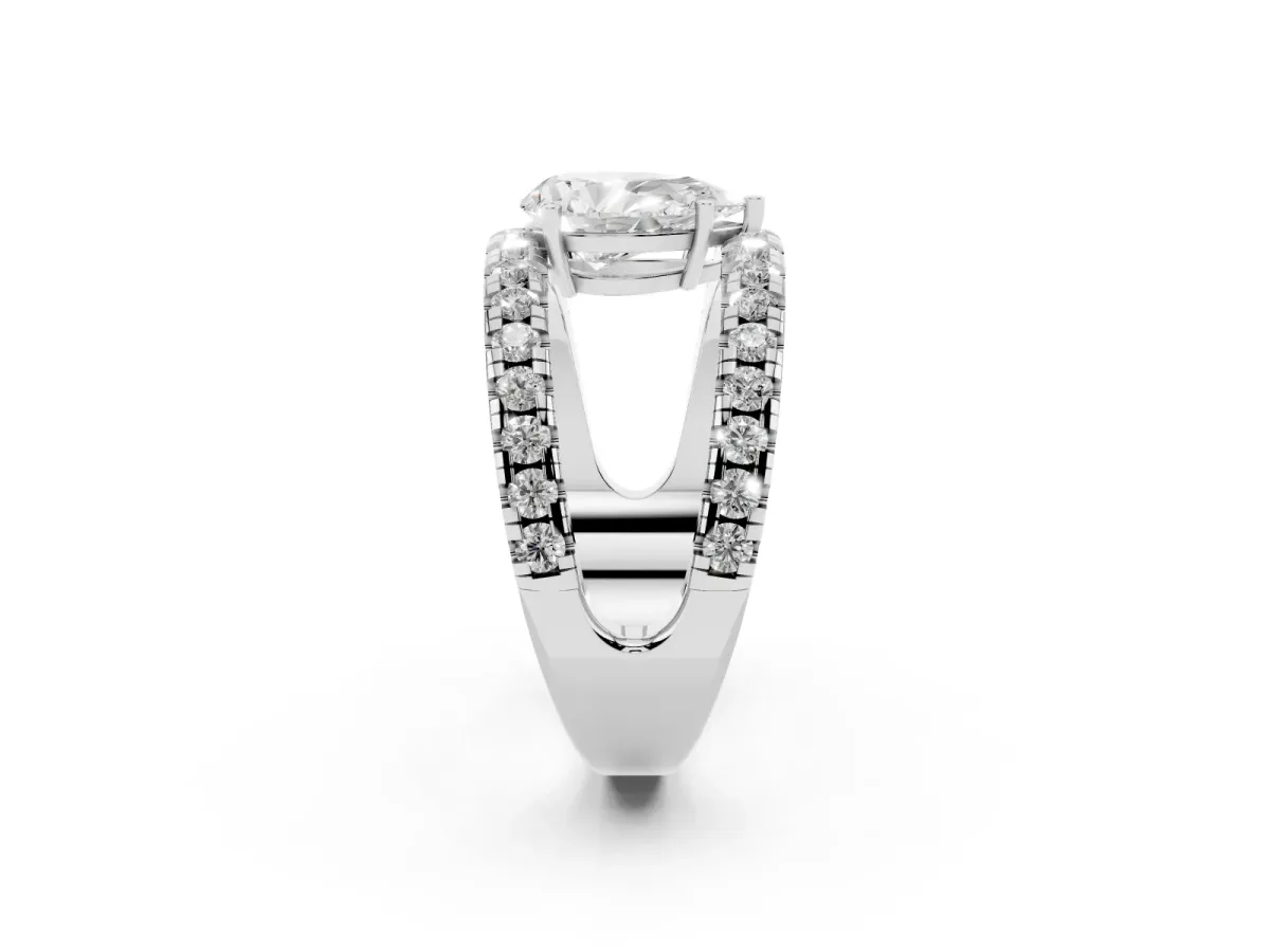 Pear Cut Solitaire Split Shank Pave Diamond Ring Platinum