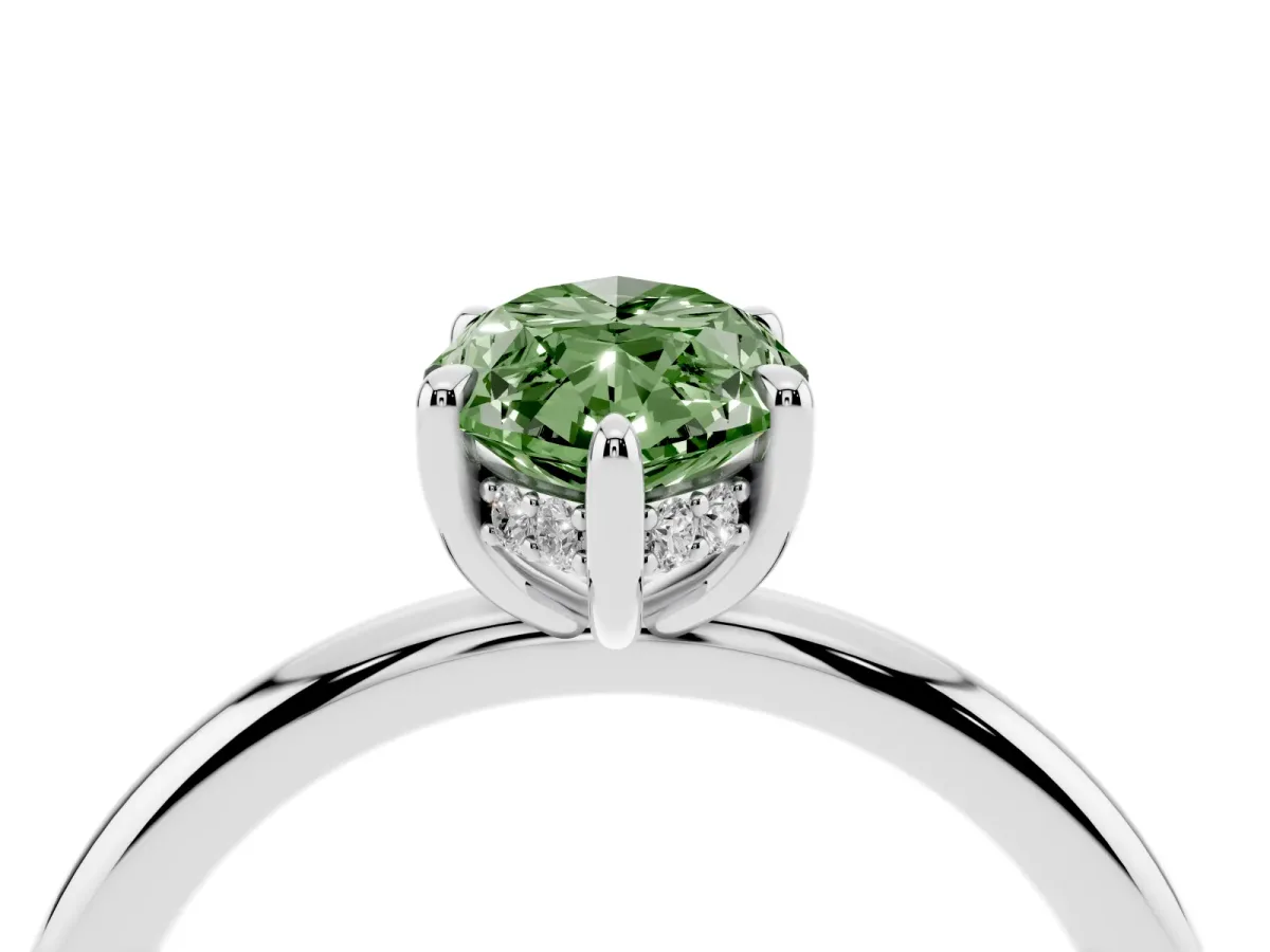 Fancy Green Marquise Cut Diamond Solitaire Ring with Thin Band and Four-Prong Setting Platinum
