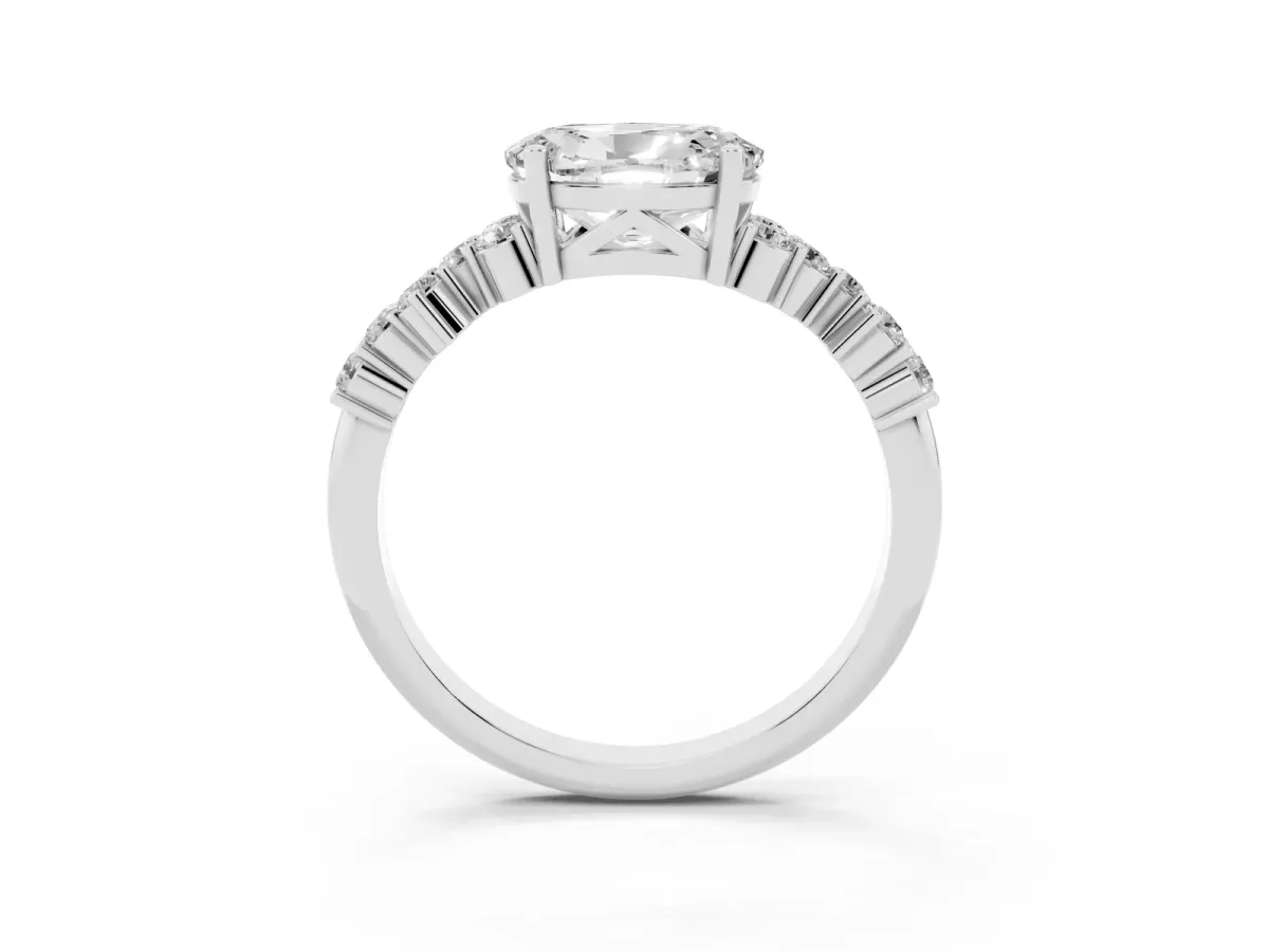 Oval Cut Diamond Scattered Round Accent Ring with Prong Setting Platinum