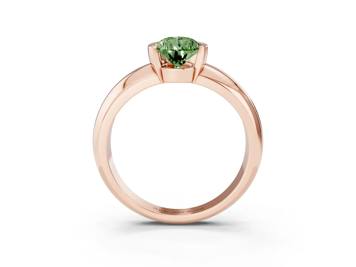 Fancy Green Pear Cut Solitaire Tension Set Diamond Ring with Wide Band Rose gold
