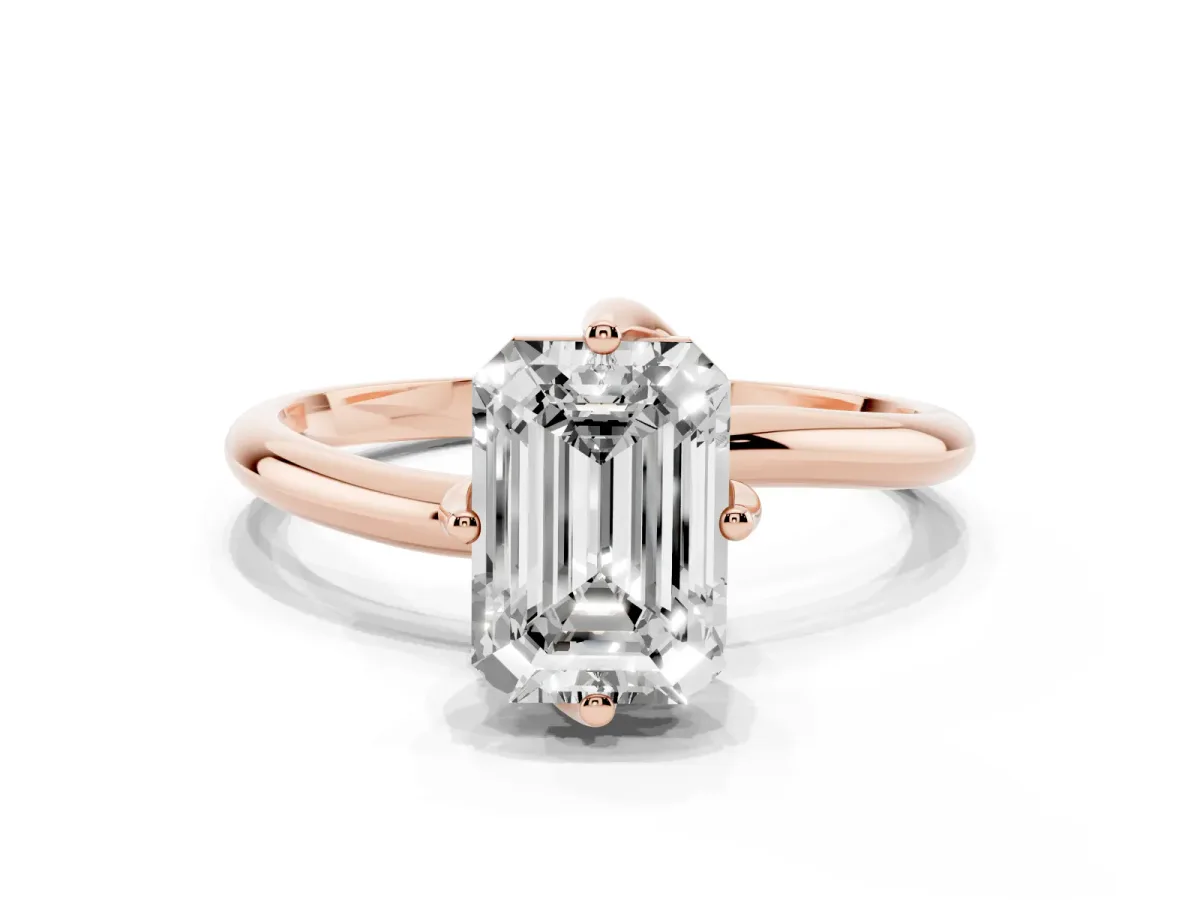 Emerald Cut Diamond Solitaire Engagement Ring with Four-Prong Setting and Classic Band Rose gold