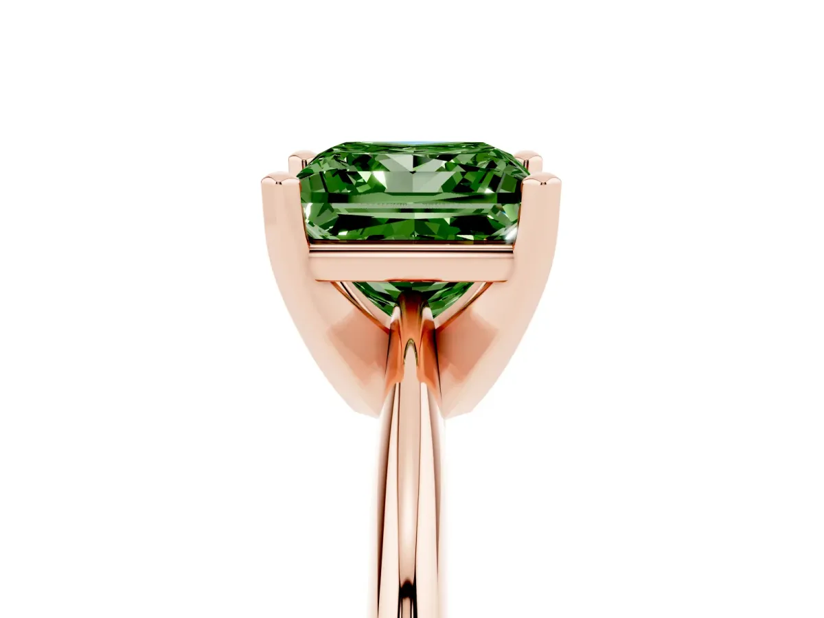 Fancy Green Princess Cut Cut Solitaire Ring with Four-Prong Setting on a Classic Band Rose gold