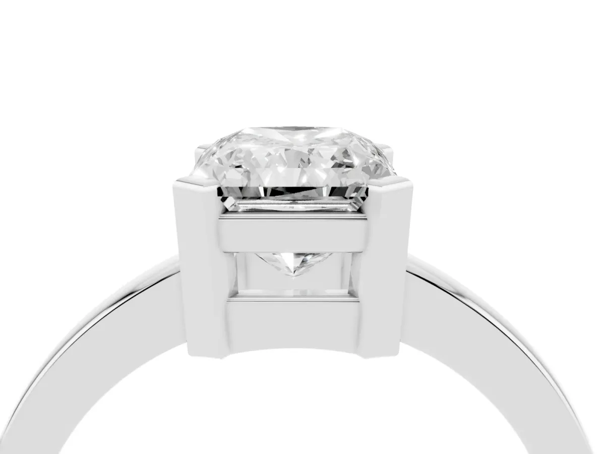 Radiant Cut Cut Solitaire Ring with Four-Prong Setting and Classic Band Silver
