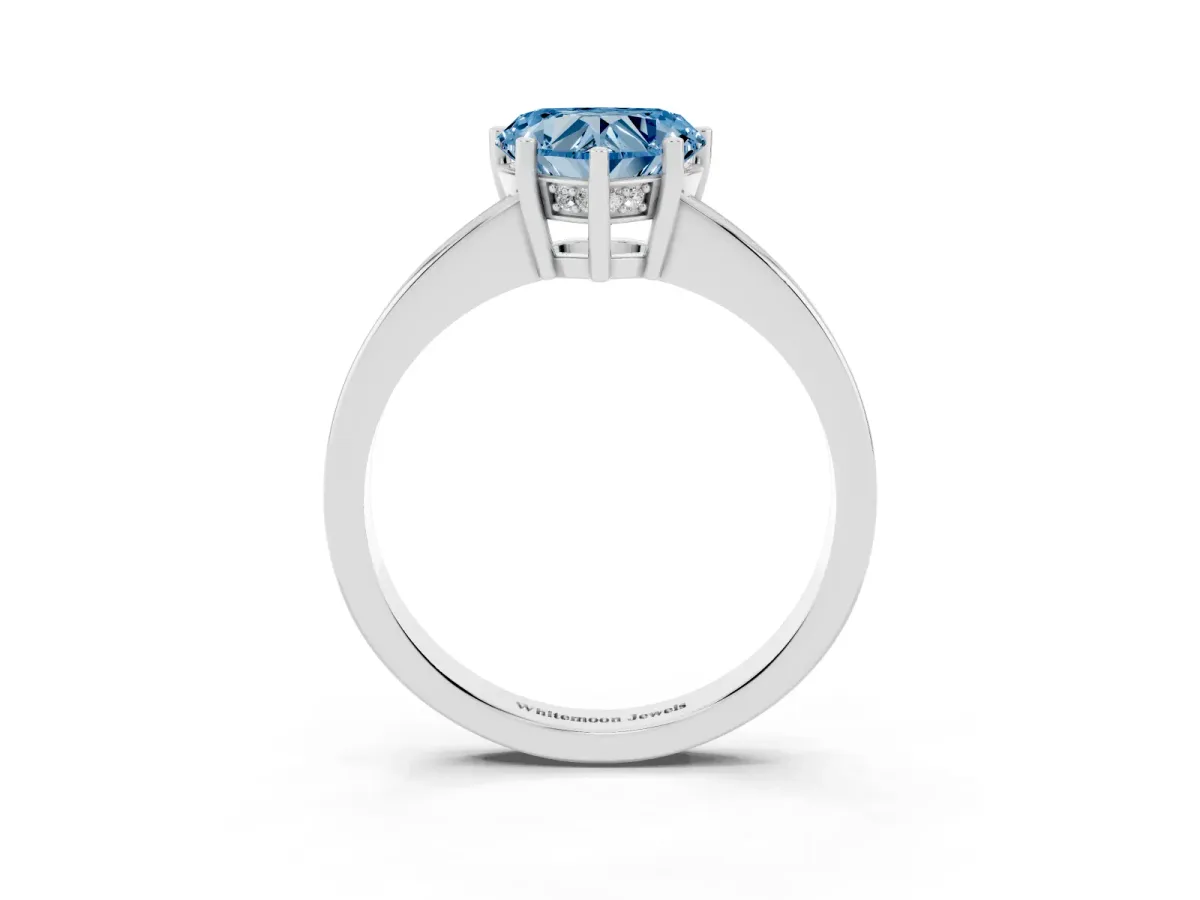Fancy Blue Heart Cut Solitaire Pavé Band Prong Setting Ring White gold