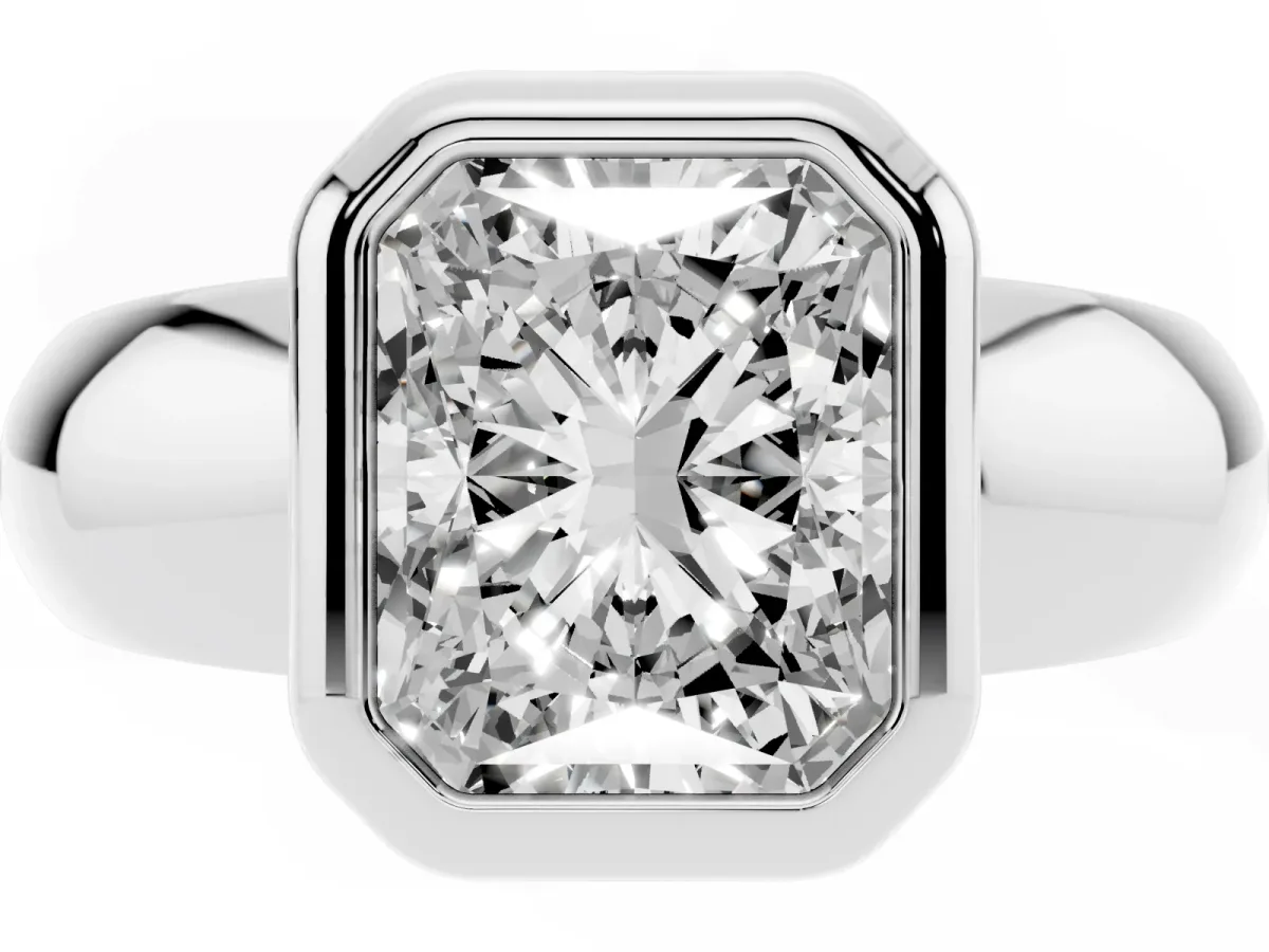 Bezel Set Radiant Cut Solitaire Ring with Wide Band Platinum