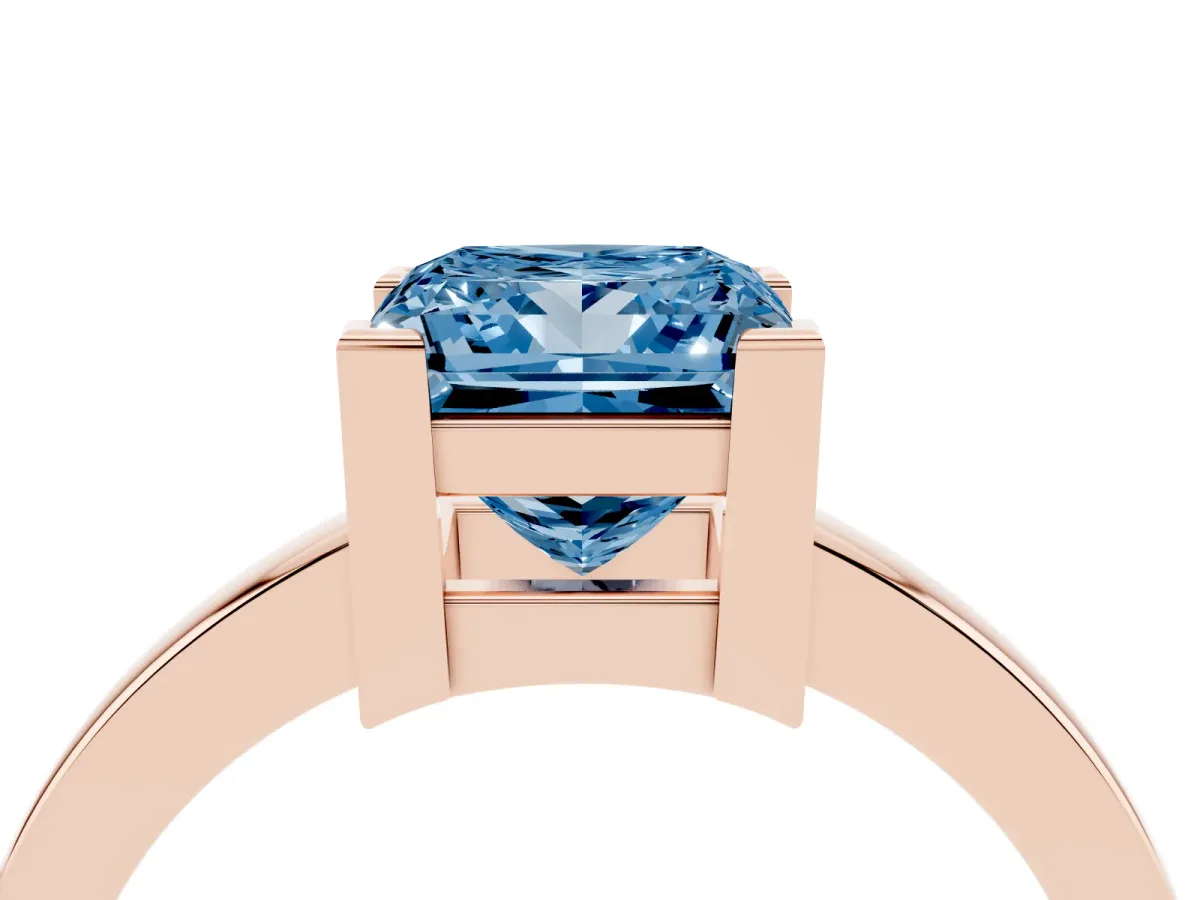 Fancy Blue Princess Cut Cut Solitaire Ring with Four-Prong Setting and Classic Band Rose gold