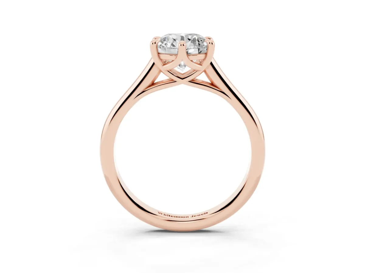 Round Cut Solitaire Engagement Ring with Six-Prong Setting and Classic Band Rose gold