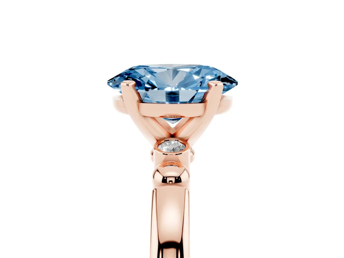 Fancy Blue Oval Cut Solitaire Beaded Band with Four-Prong Setting Rose gold
