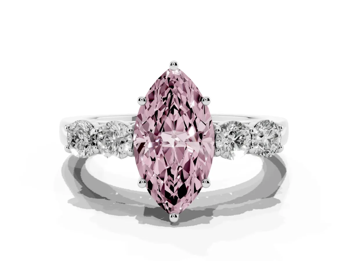 Fancy Pink Marquise Cut Cut Diamond Five-Stone Prong Set White Gold Ring Silver