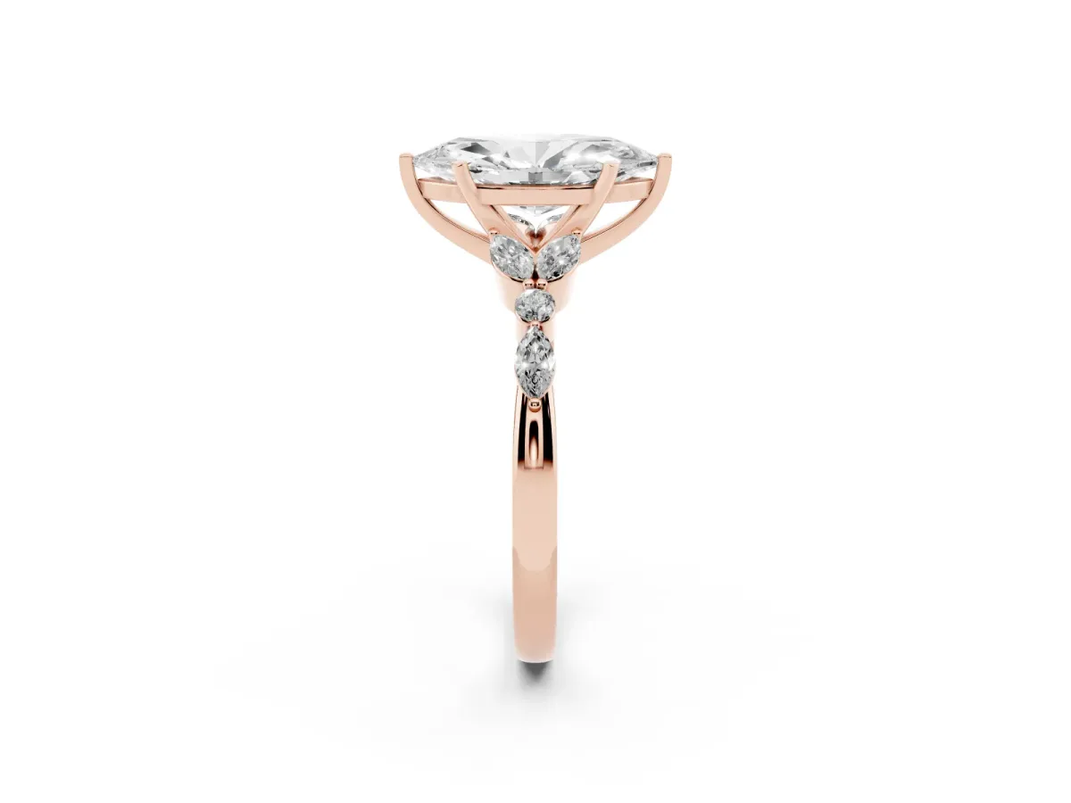 Marquise Cut Diamond Solitaire Ring with Side Stones and Four-Prong Setting Rose gold