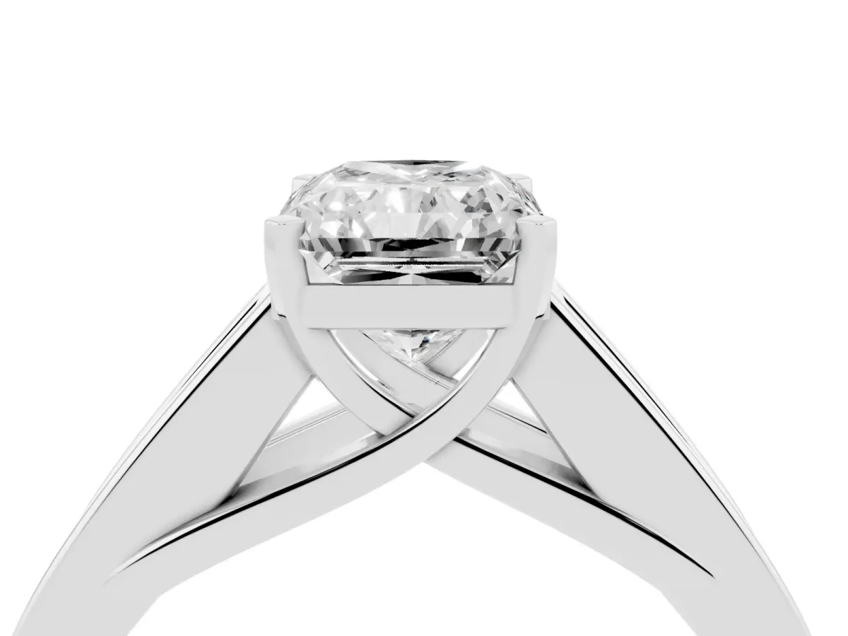 Radiant Cut Cut Channel Set Solitaire Ring with Four-Prong Setting Silver