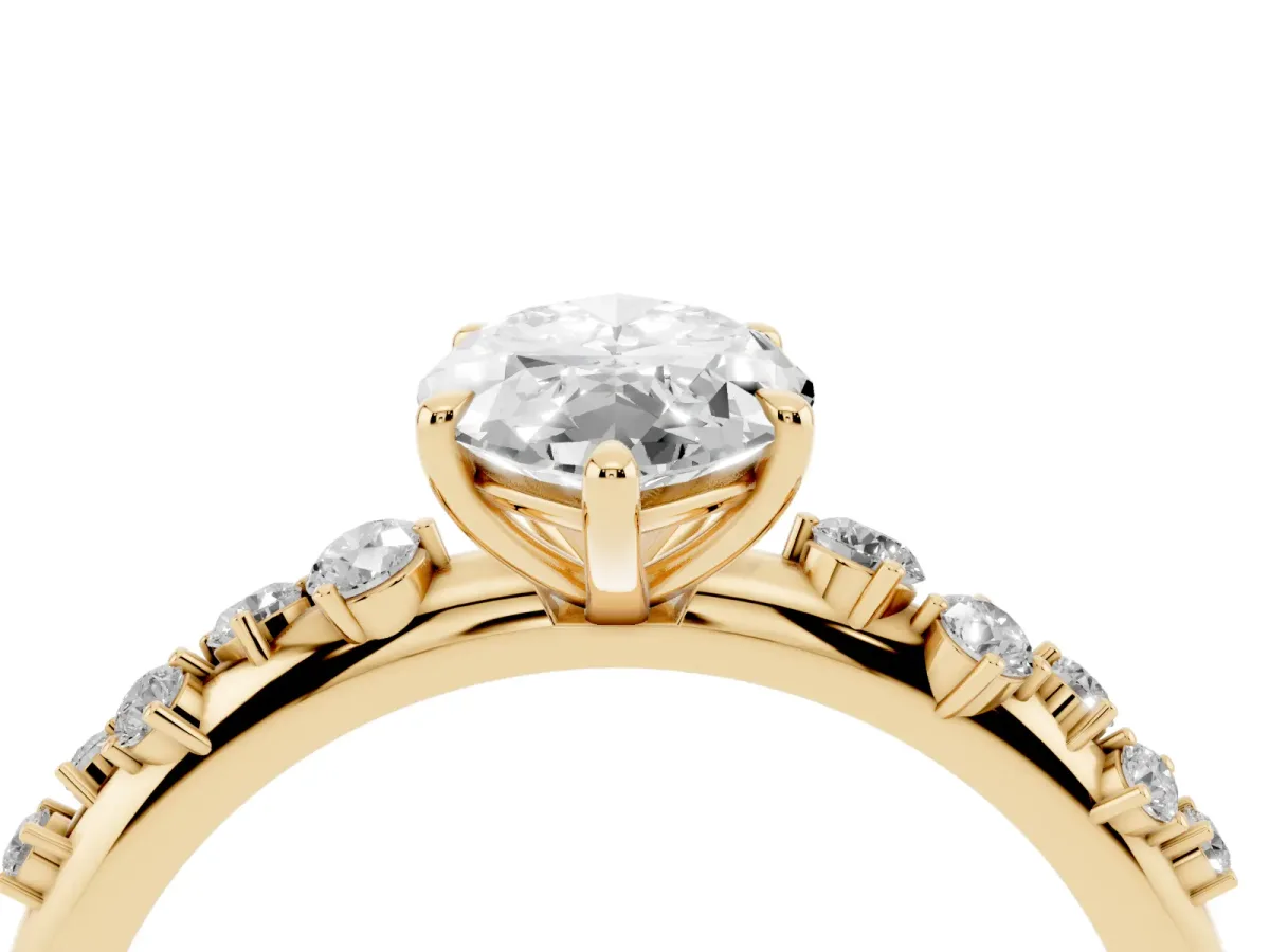 Marquise Cut Diamond Cluster Prong-Set Solitaire Ring Yellow gold