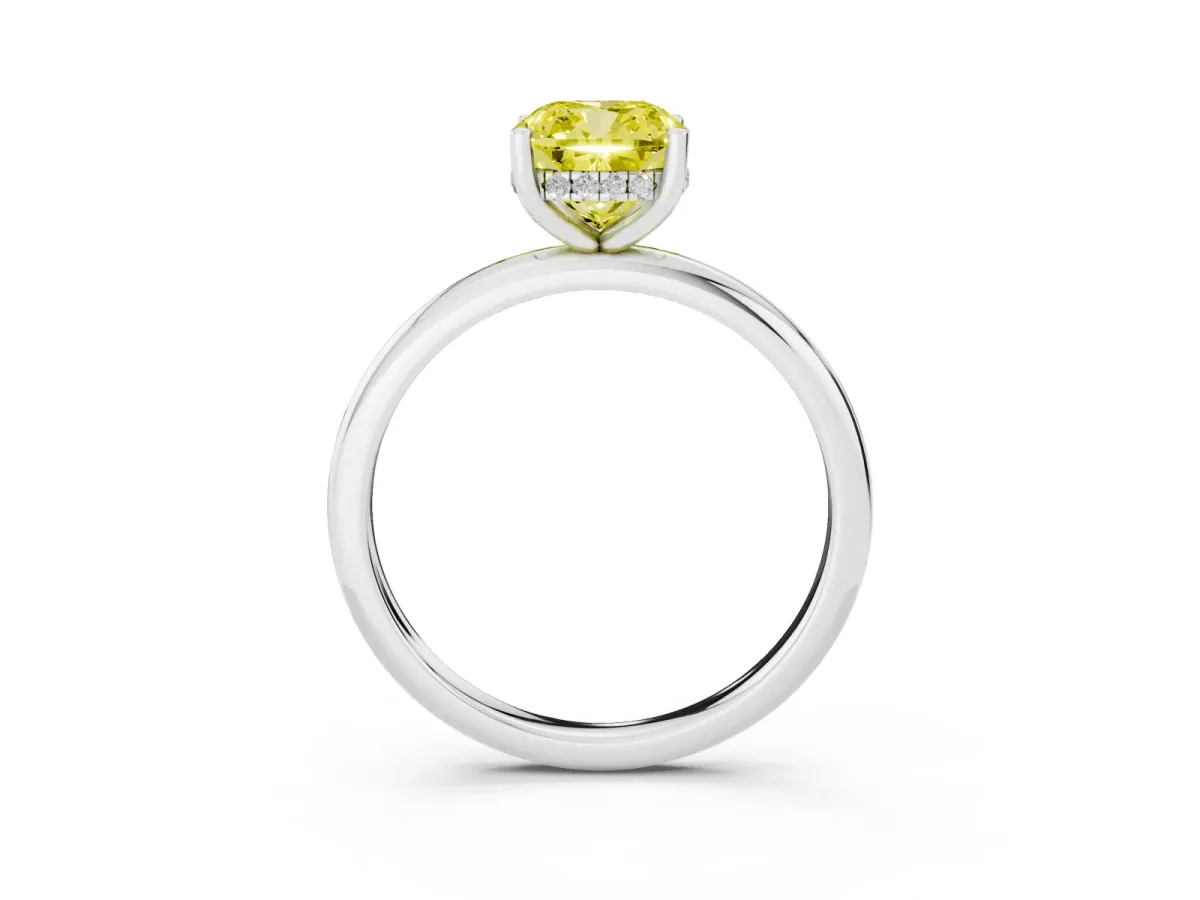 Fancy Yellow Cushion Cut Cut Solitaire Engagement Ring with Four-Prong Setting and Classic Band Silver