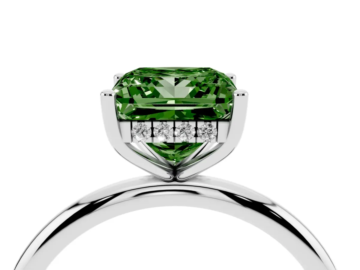 Fancy Green Princess Cut Cut Solitaire Engagement Ring with Four-Prong Setting and Classic Band White gold