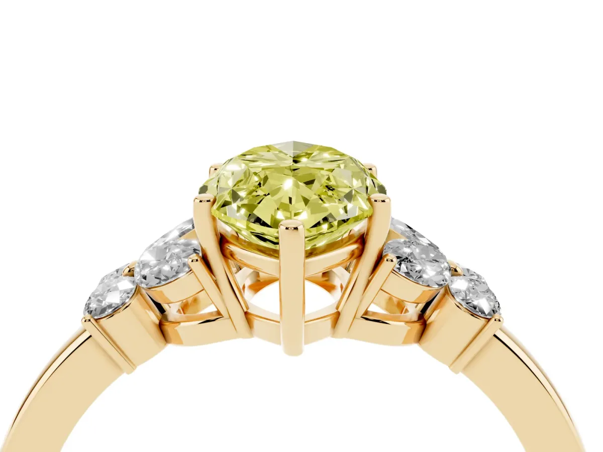 Fancy Yellow Marquise Cut Cut Solitaire Floral Diamond Ring with Four-Prong Setting Yellow gold
