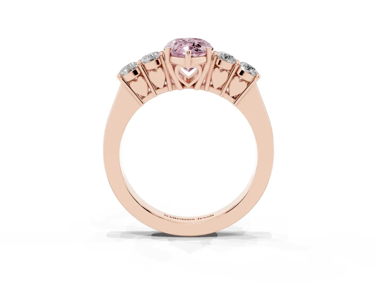Fancy Pink Marquise Cut Cut Diamond Five-Stone Prong Set White Gold Ring Rose gold