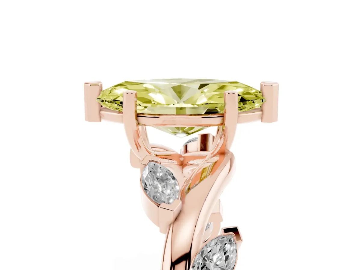 Fancy Yellow Marquise Cut Solitaire Twisted Band Marquise Accent Prong Setting Ring Rose gold
