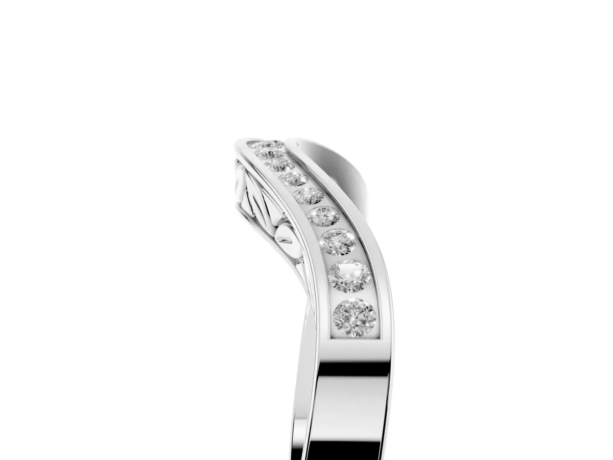 Round Cut Channel Set Wave Band with Pavé Setting Platinum