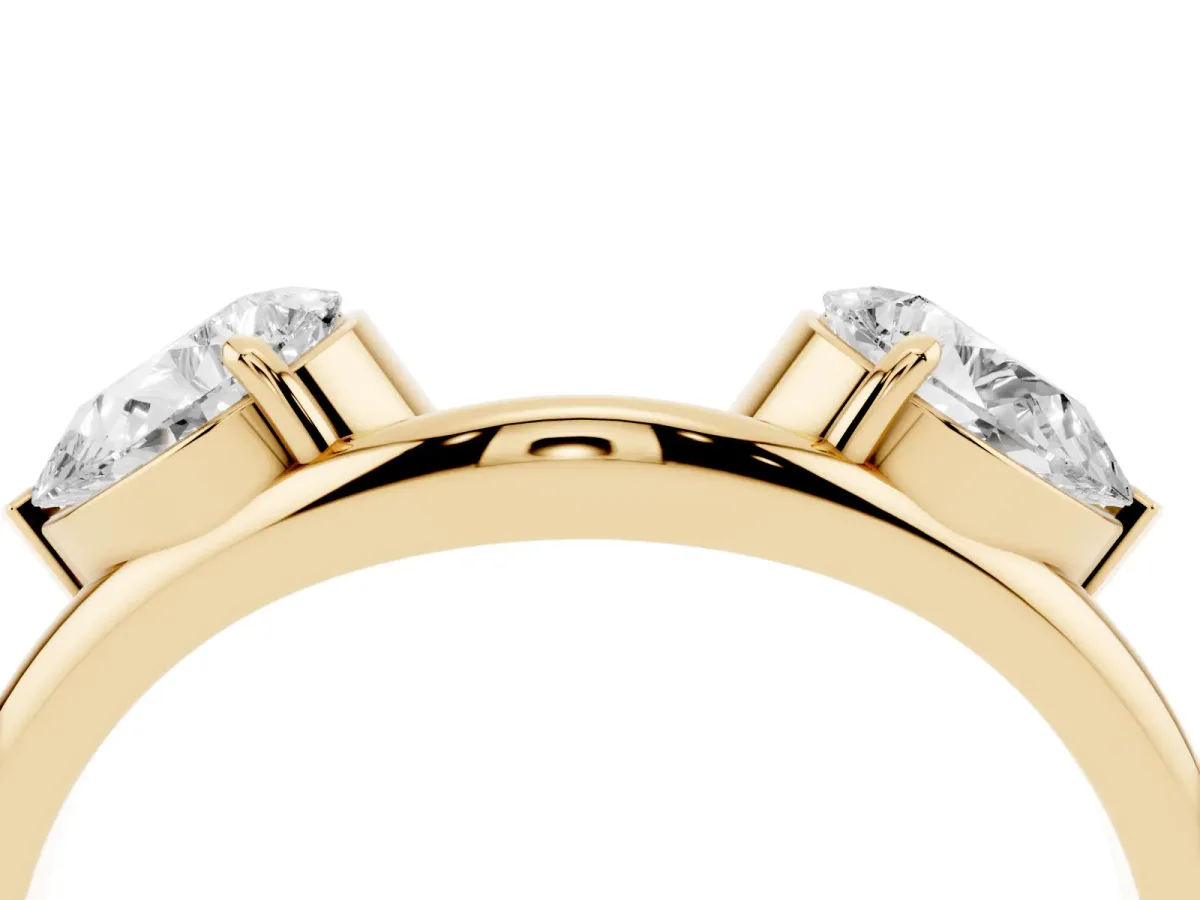 Two-Stone Pear Diamond Bypass Ring with Prong Setting Yellow gold