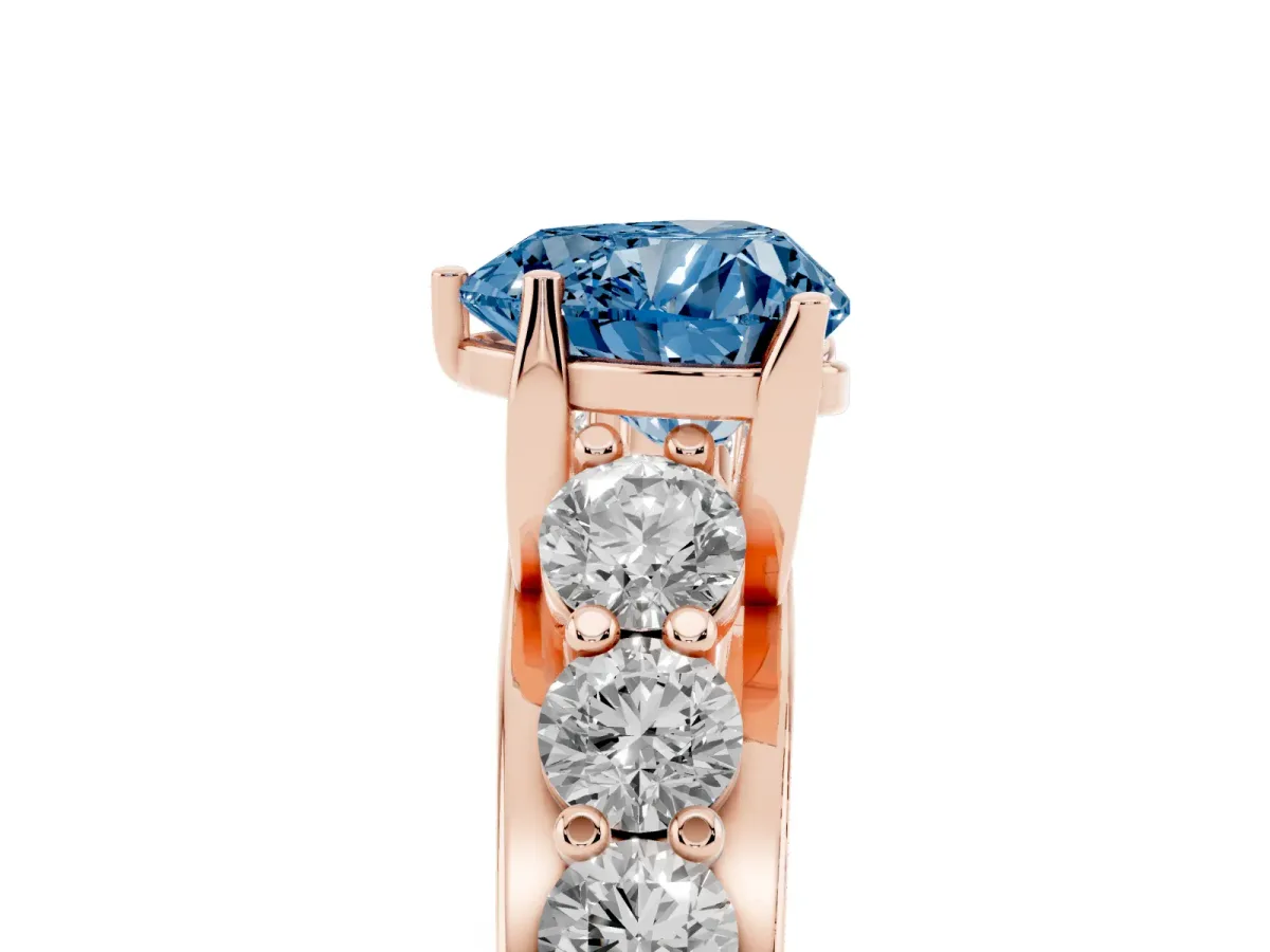 Fancy Blue Heart Cut Diamond Engagement Ring with Pavé Band and Four-Prong Setting Rose gold