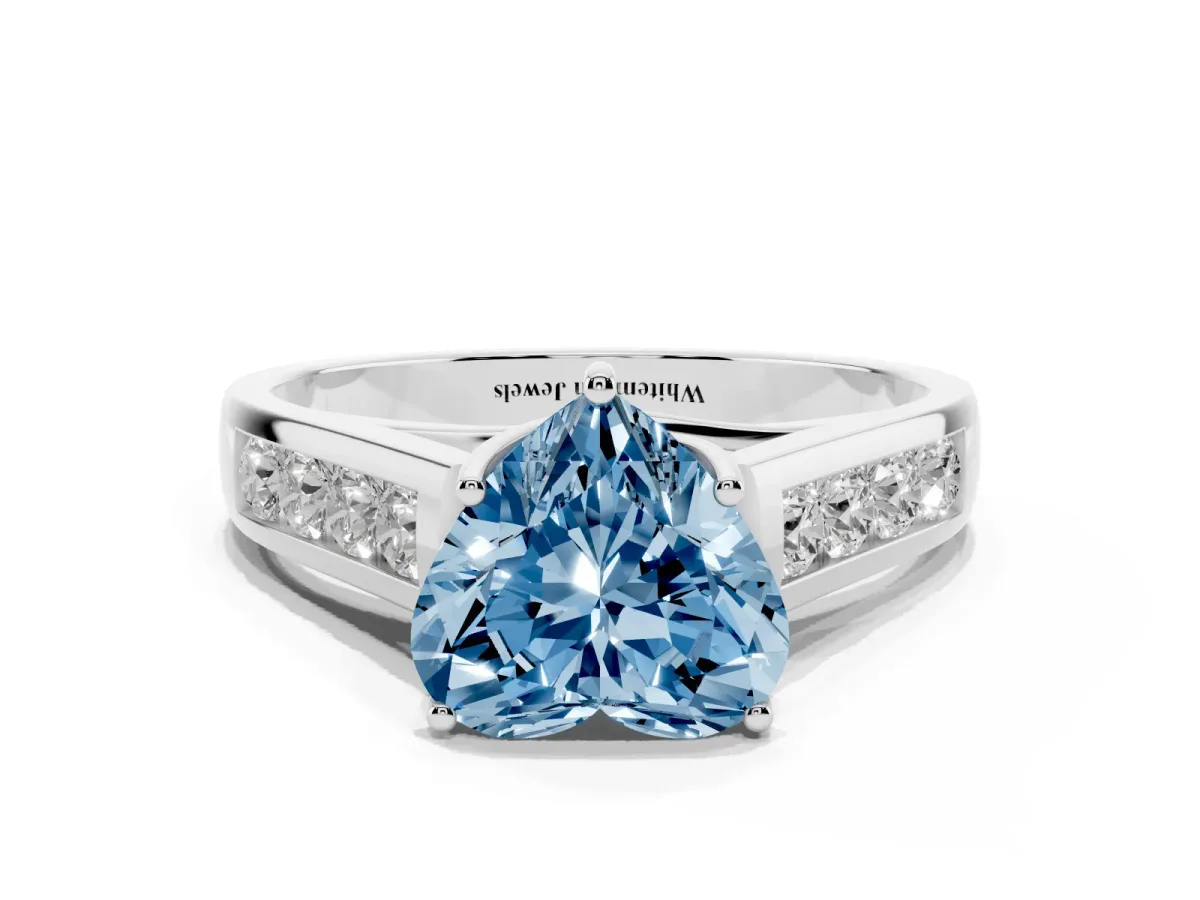 Fancy Blue Heart Cut Brilliant Channel-Set Solitaire Ring with Four-Prong Setting Silver