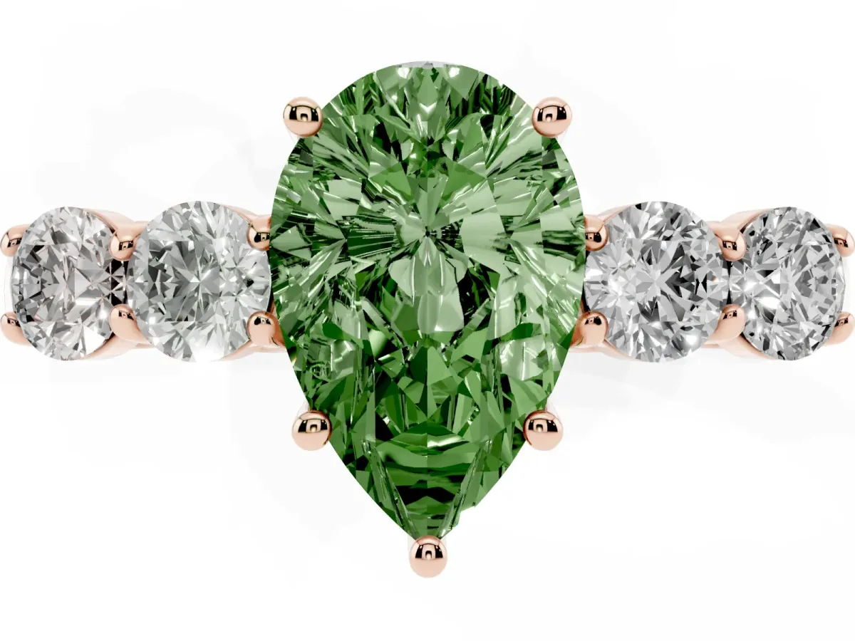 Fancy Green Pear Cut Cut Diamond Five-Stone Prong Set White Gold Ring Rose gold